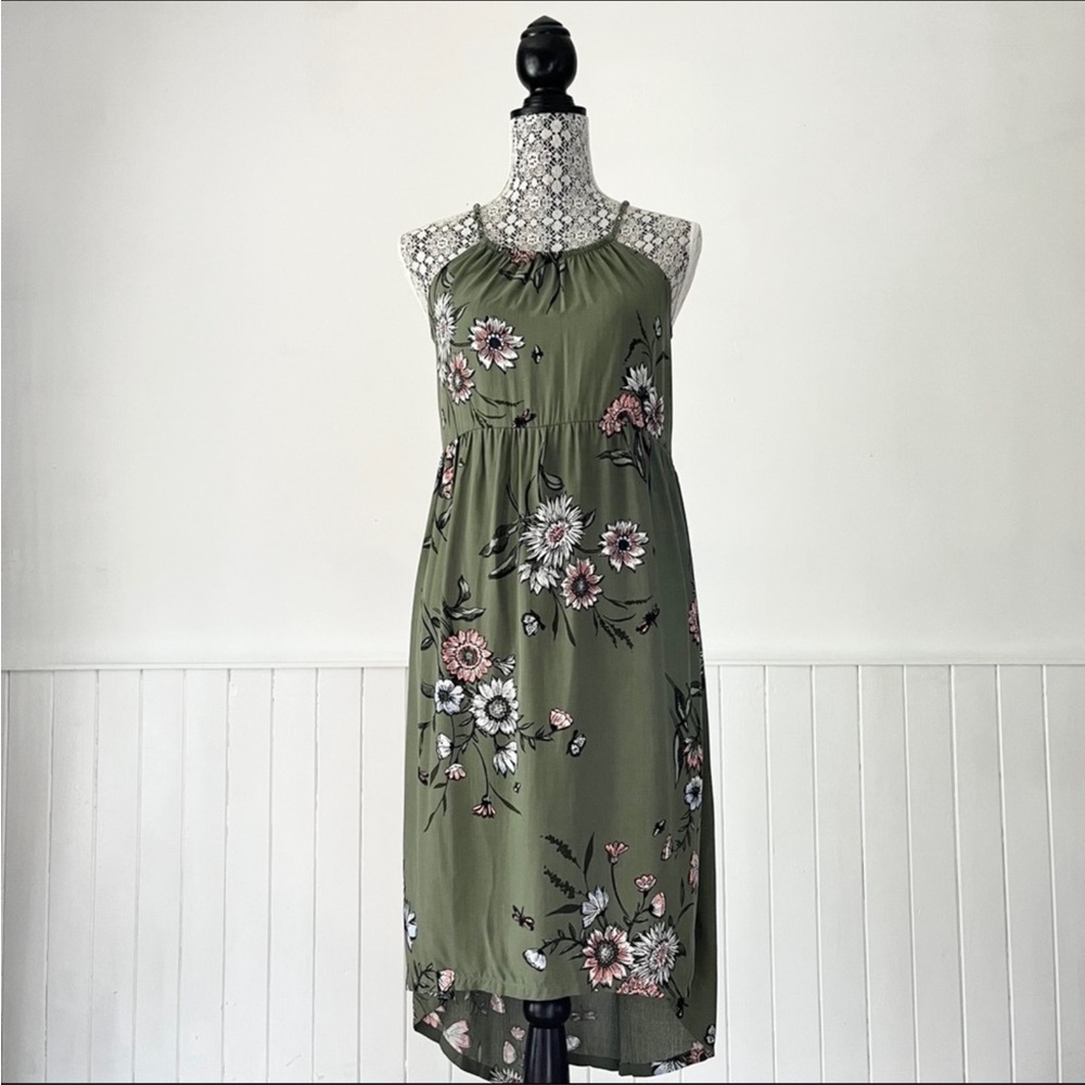 Old Navy Green Floral Tunnel Neck High Low Dress Size XL, fits like a M